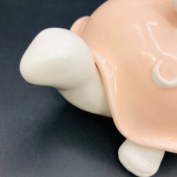 1982 Fitz & Floyd Blush Pink Turtle Trinket Box, Vintage Porcelain Jewelry Dish - Picture 7 of 11